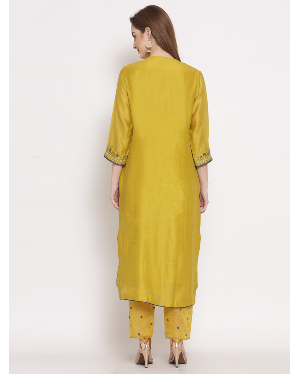 Mustard yellow hand embroidered chanderi kurta 1