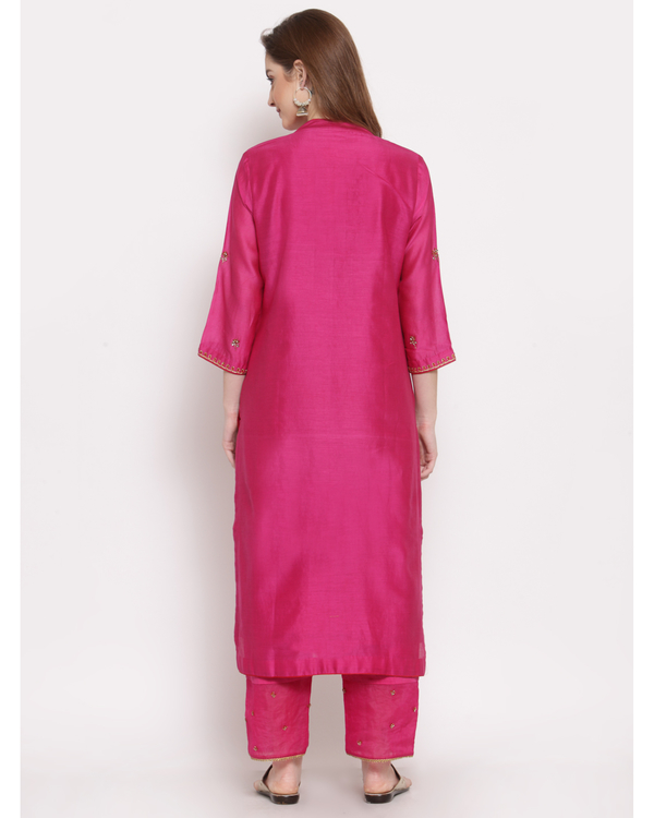 Fuchsia pink hand embroidered chanderi kurta 1