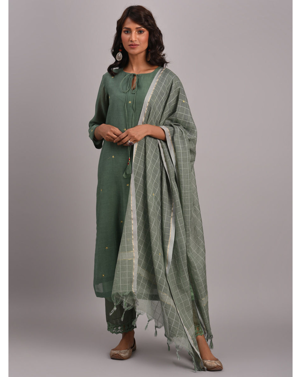Green hand embroidered organza dupatta 2