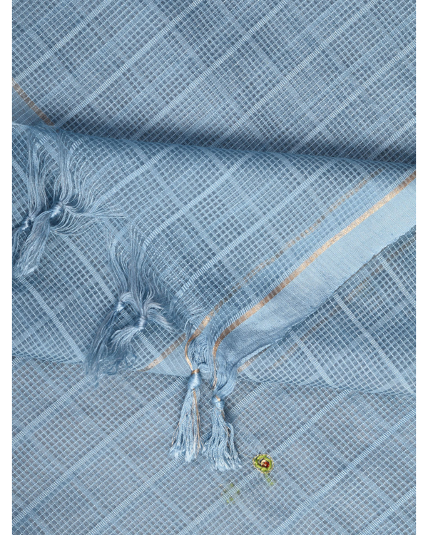Dusty blue hand embroidered organza dupatta 1