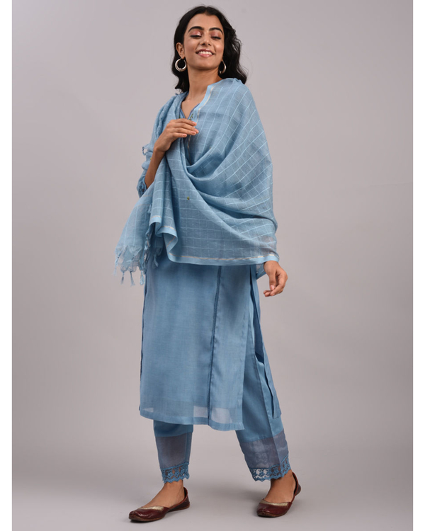 Dusty blue hand embroidered organza dupatta 2
