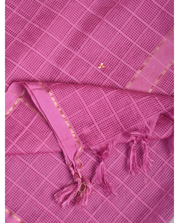 Bright pink hand embroidered organza dupatta 1