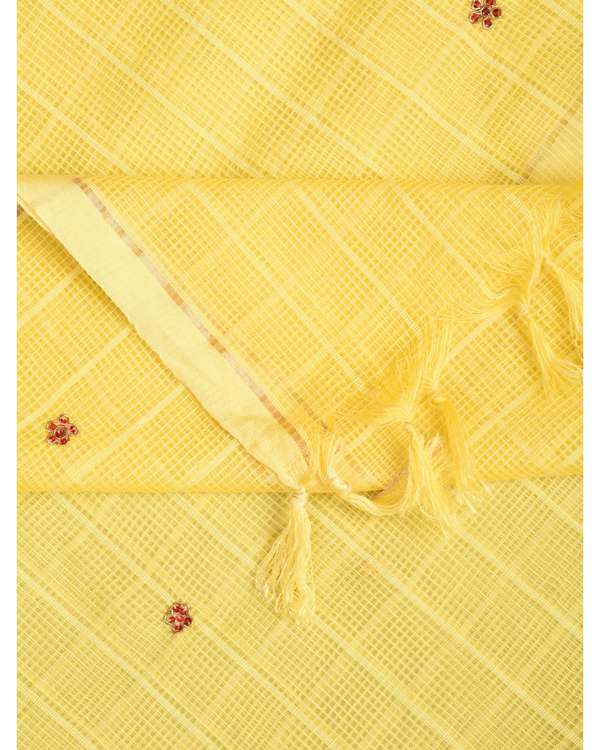 Yellow hand embroidered organza dupatta 1