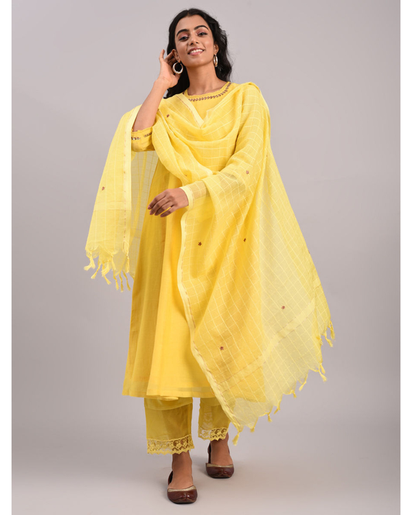 Yellow hand embroidered organza dupatta 2
