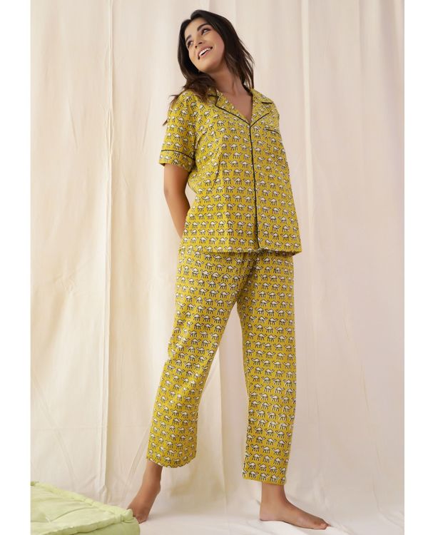 Camel print cotton night suit - set of two 2