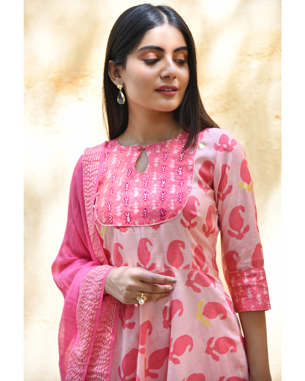 Pastel pink kairi printed kurta set - set of three 2