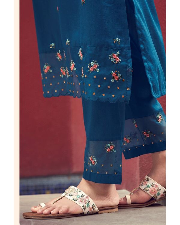 Royal blue embroidered kurta with pants and ruffled dupatta - set of three 1