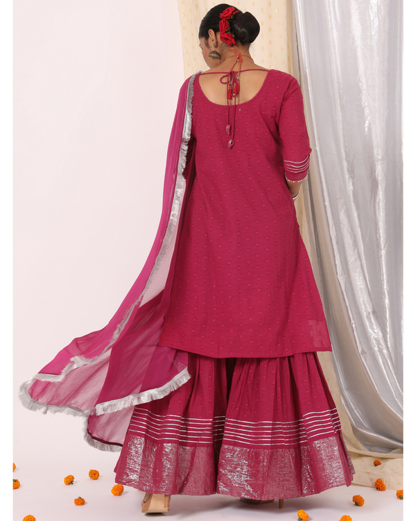 Plum gota work kurta with sharara and dupatta set - set of three 1