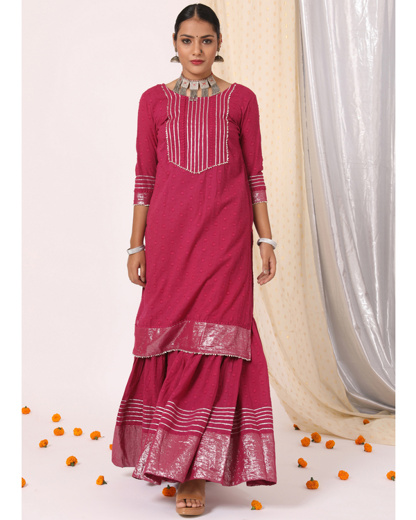 Plum gota work kurta with sharara and dupatta set - set of three 2