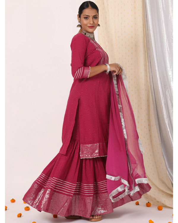 Plum gota work kurta with sharara and dupatta set - set of three 3