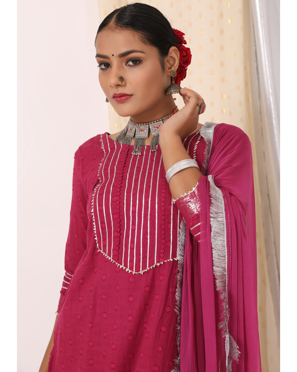 Plum gota work kurta with sharara and dupatta set - set of three 4