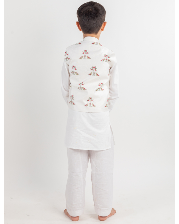 White birdkurta with pyjama and jacket set - set of three 1