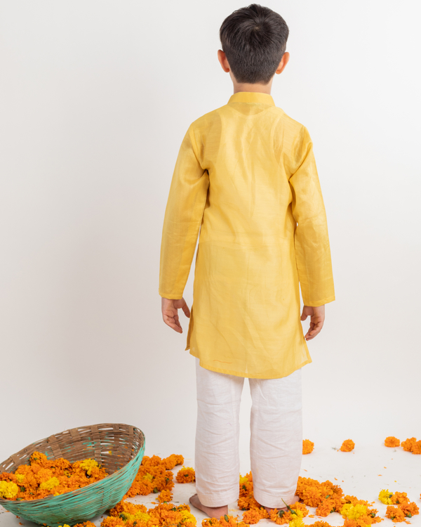 Yellow embroidered kurta set - set of two 1