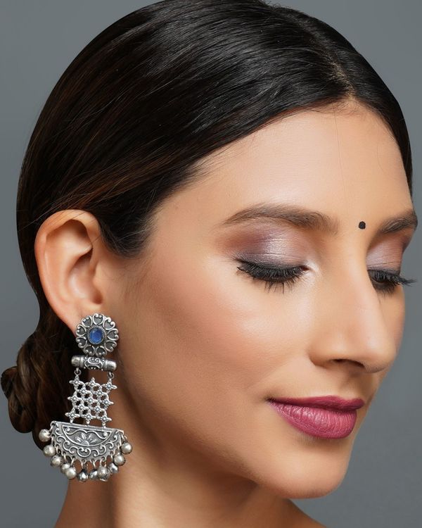 Blue stone jhumka with ghunghroos 1