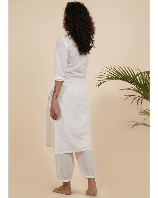 White embroidered kurta and pants with dupatta - set of three 1