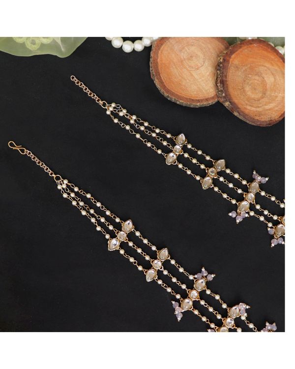 Baby pink kundan beaded pearl chain neckpiece with earrings - set of two 2