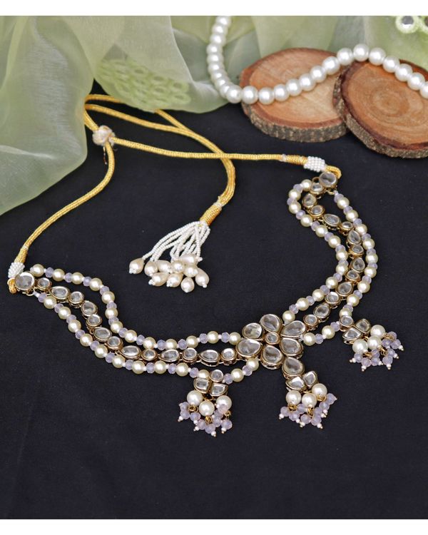 Floral kundan and pearl beaded tiered neckpiece - set of two 1