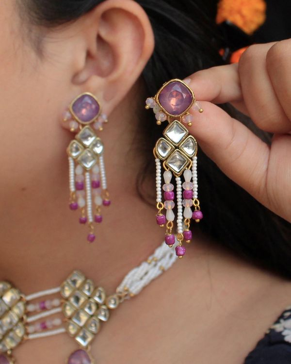 Purple honeycomb kundan drop choker with earrings - set of two 1