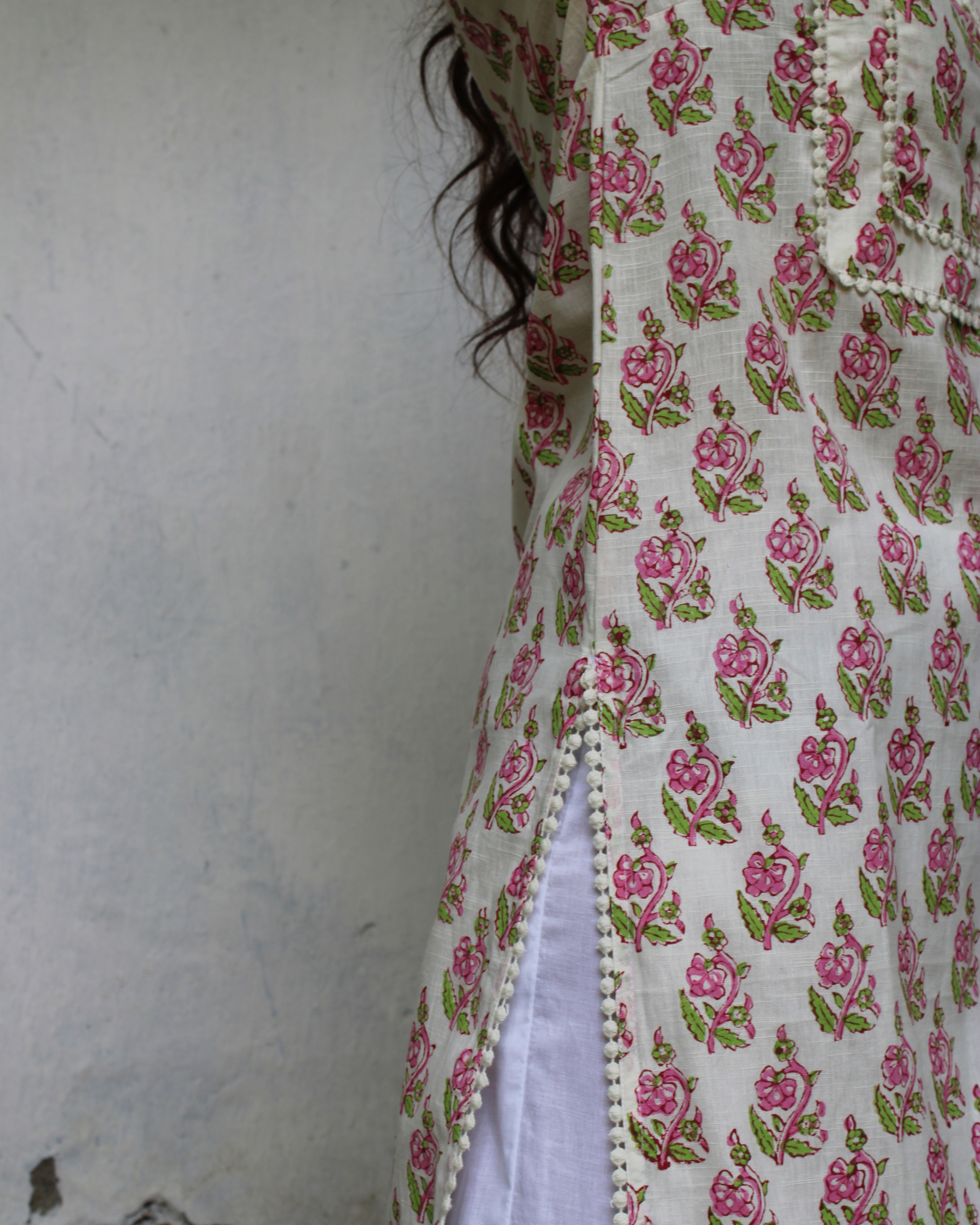 Greyed Saffron Handblock Printed Cotton Kurti