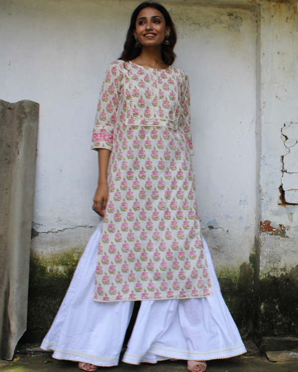 Off-white hand block printed sharara set - set of two 2