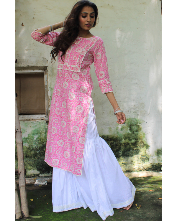 Pink hand block printed kurta 2