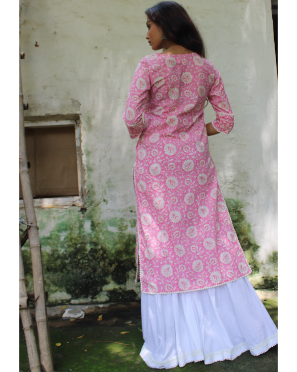 Pink hand block printed kurta and sharara set - set of two 1