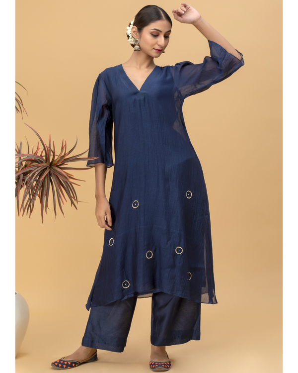 Navy Blue Chanderi Silk Kurta and Inner with Pants - set of three by ...