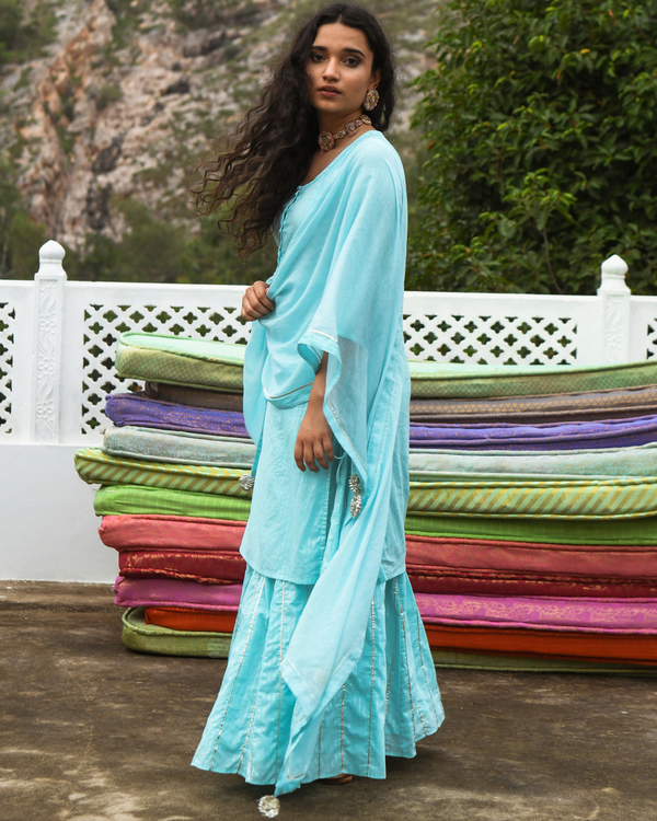 Sky blue kurta-skirt set - set of three 1