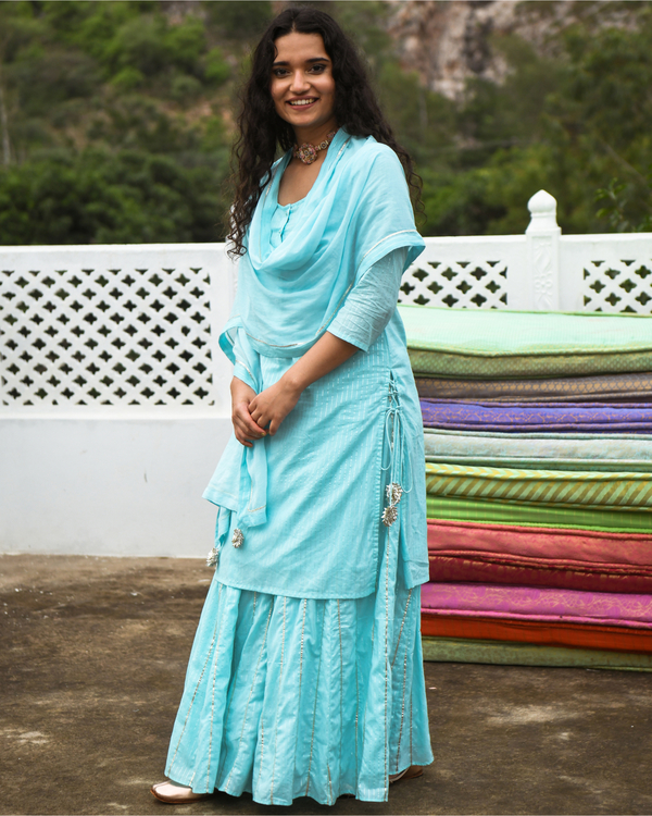 Sky blue kurta-skirt set - set of three 2