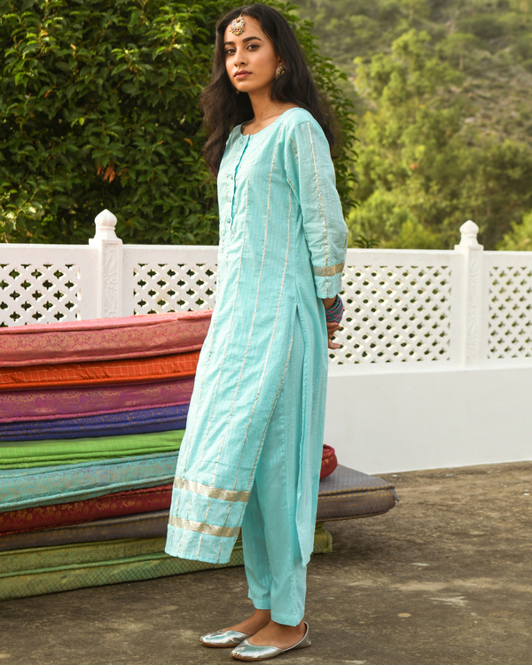 Sky blue kurta-pant set - set of three 2