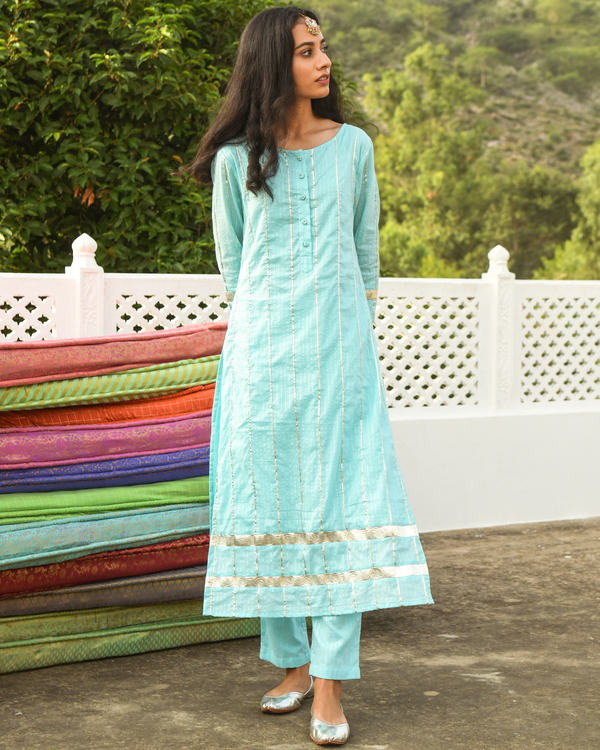 Sky blue kurta-pant set - set of three 3