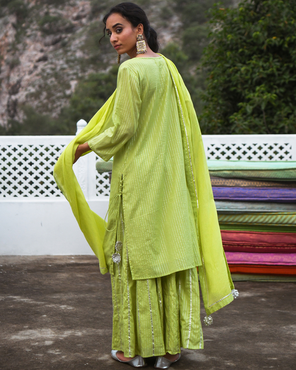 Grassy green kurta-skirt set - set of three 1