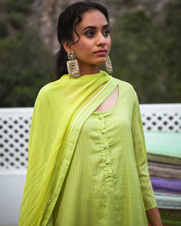 Grassy green kurta-skirt set - set of three 3