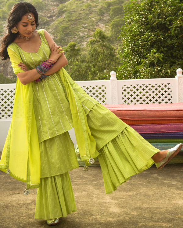 Grassy green kurta-sharara set - set of three 1