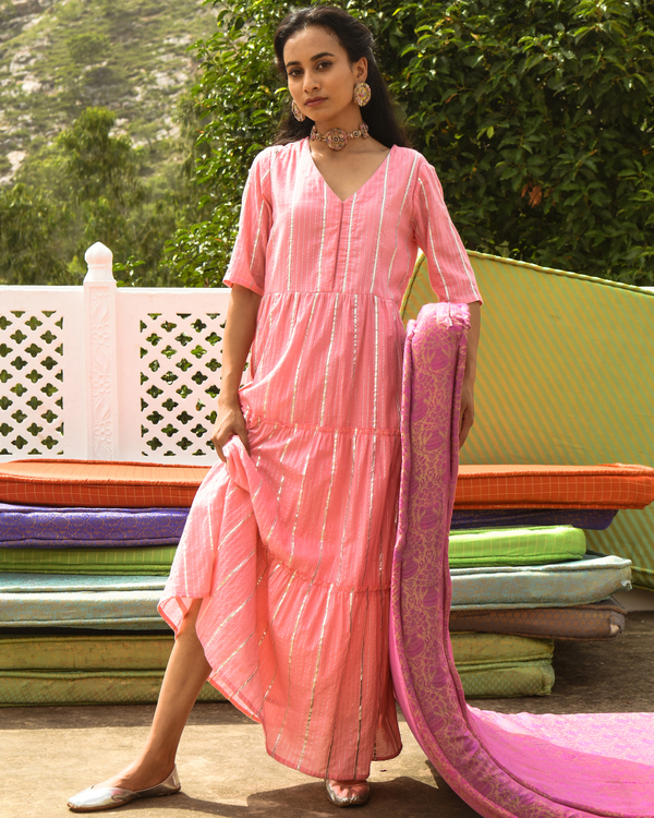 Baby pink tiered maxi dress 2