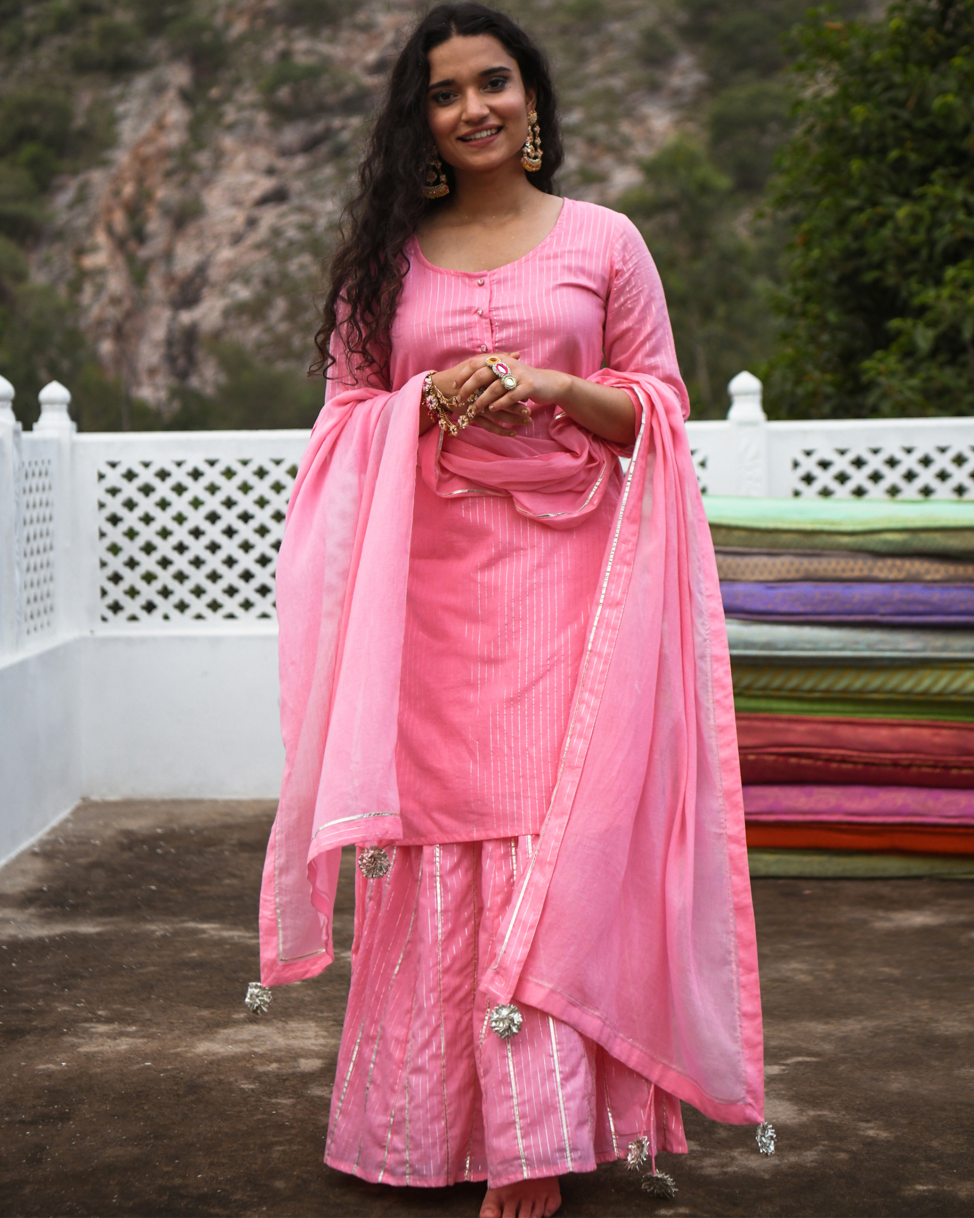 Baby pink kurta-pant set - set of three by Gulaal