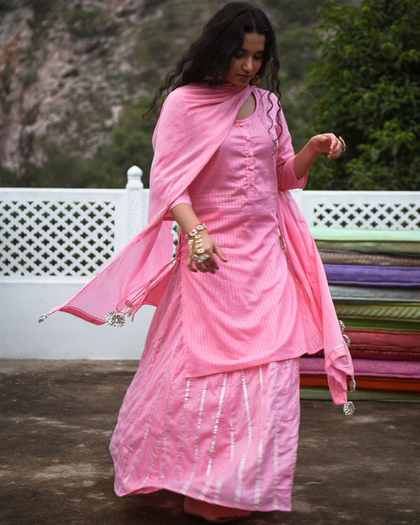 Baby pink kurta-skirt set - set of three 2