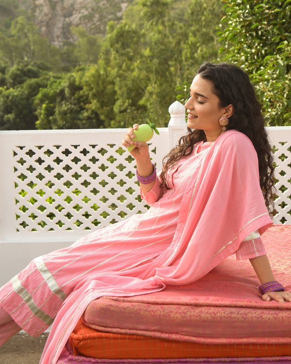 Baby pink kurta-pant set - set of three 2