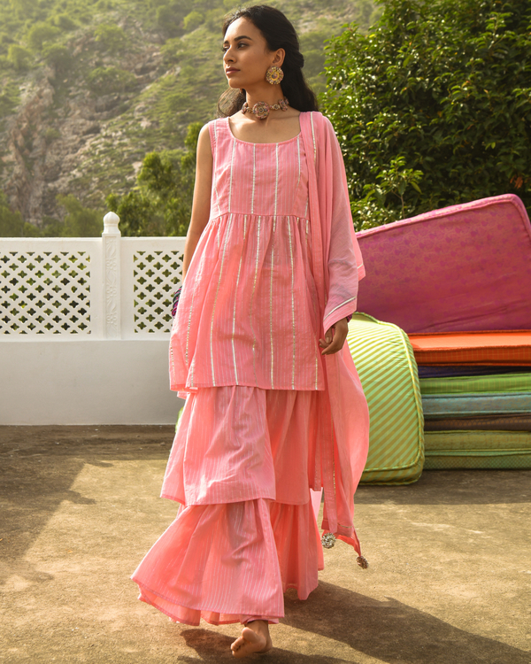 Baby pink kurta-sharara set - set of three 2