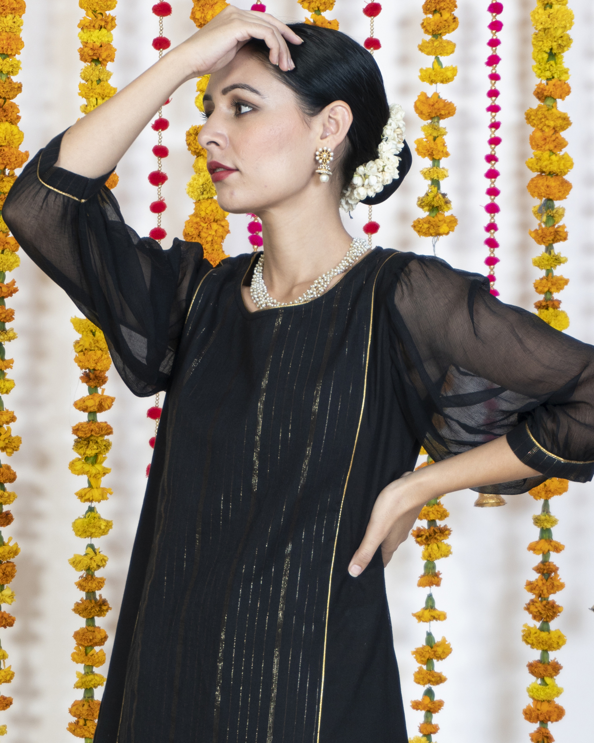 Black Pakistani Kurtha with Cigarette Pant and Dupatta