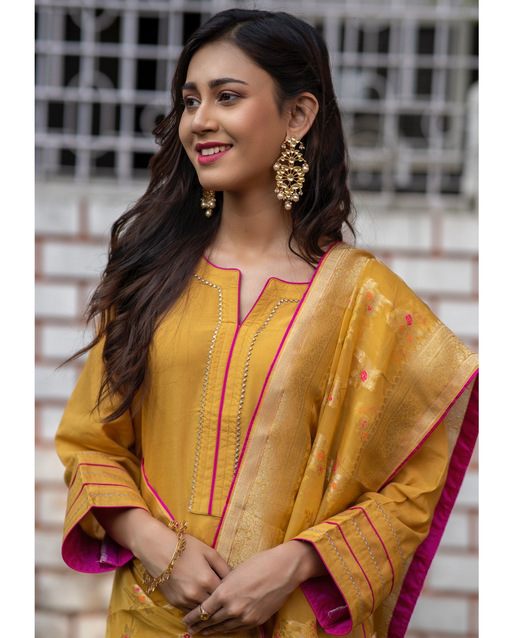 Yellow Suit with Banarasi Dupatta