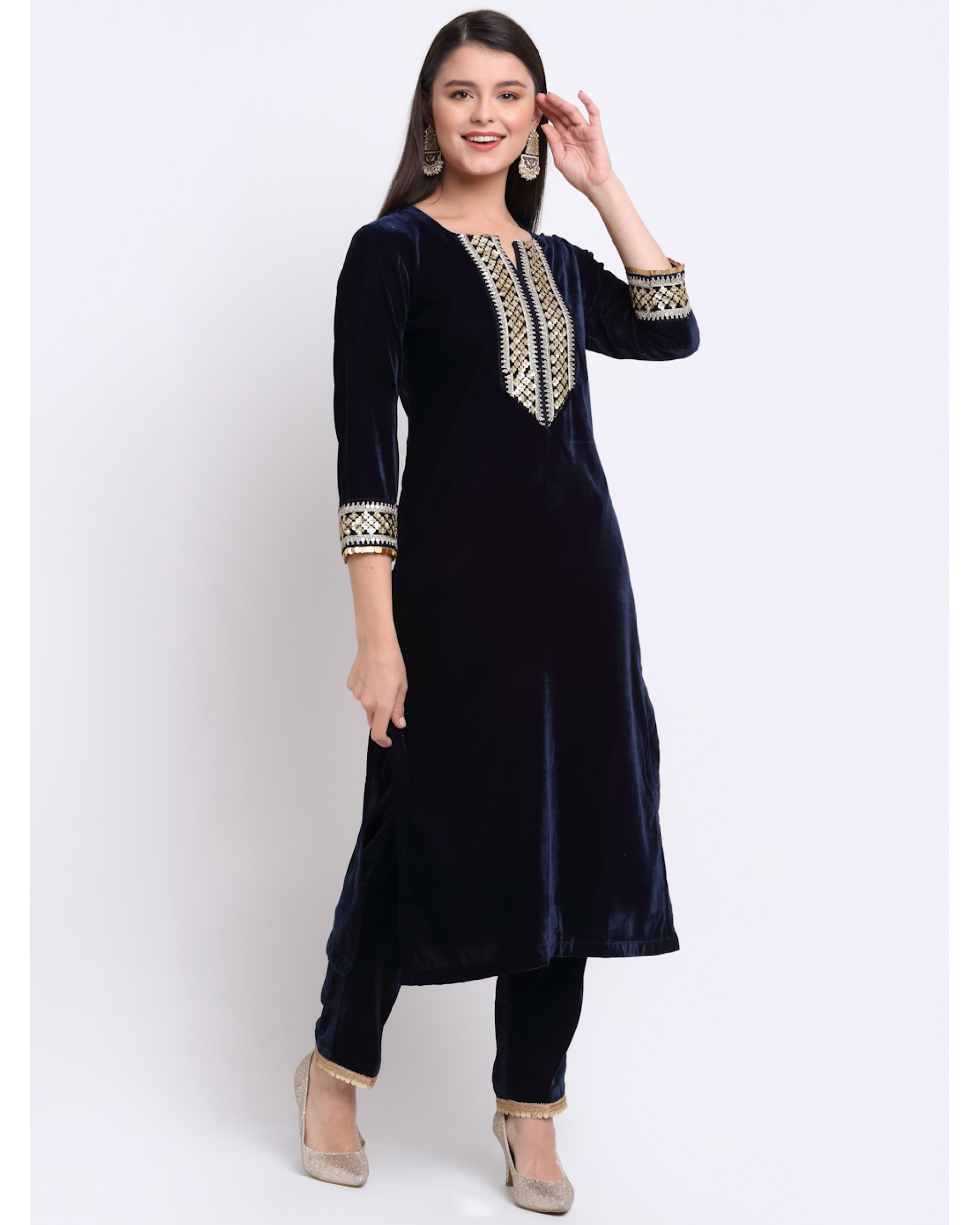 Navy blue kurti combination leggings hotsell