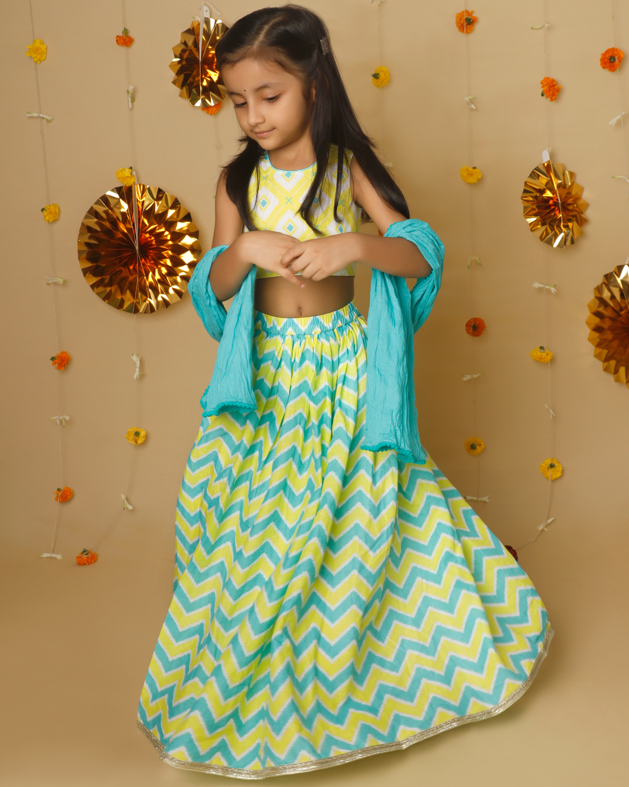 Buy Pleasing Yellow Georgette Festive Lehenga Choli | Inddus.com