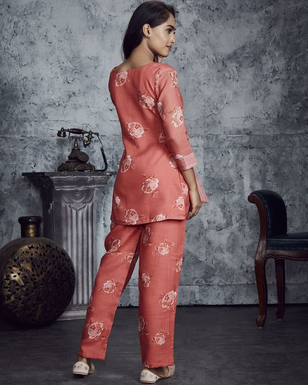 Peach floral printed co-ord set - set of two 2
