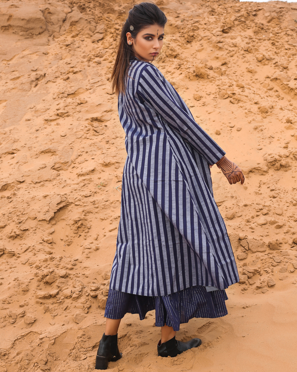 Deep blue striped long cape with spaghetti dress - set of two 1