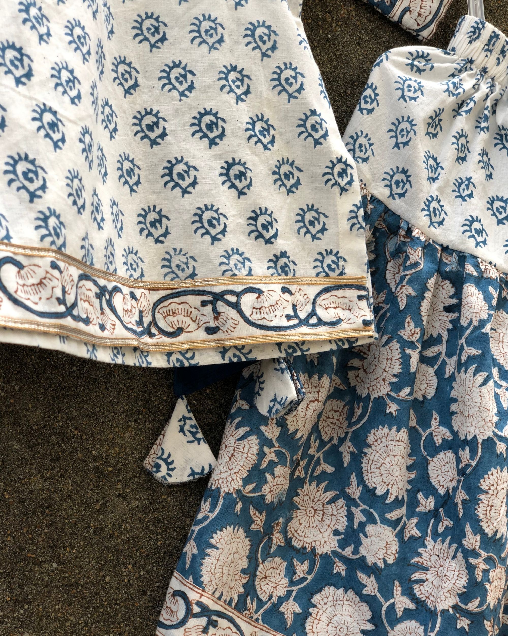 White and blue sharara set - set of three by Kaaj | The Secret Label