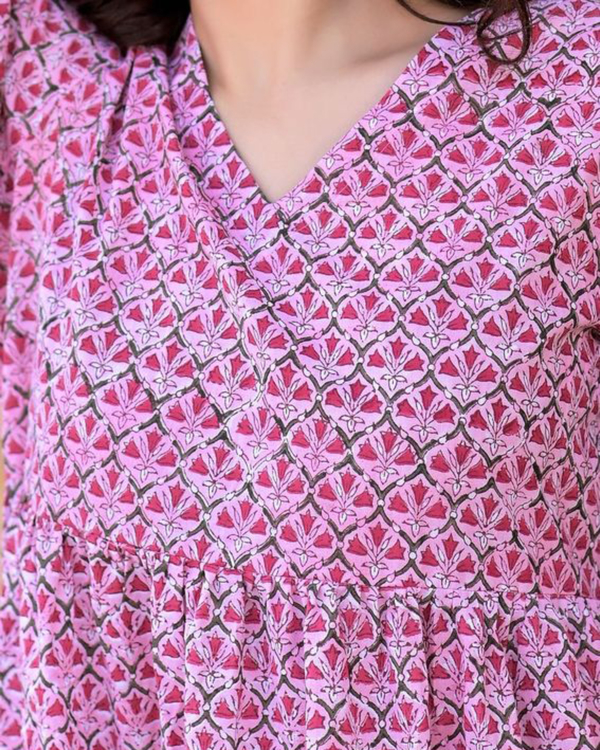 Pink handblock printed dress 2