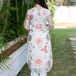 White floral embroidered organza kurta with pants - set of two by The Weave  Story