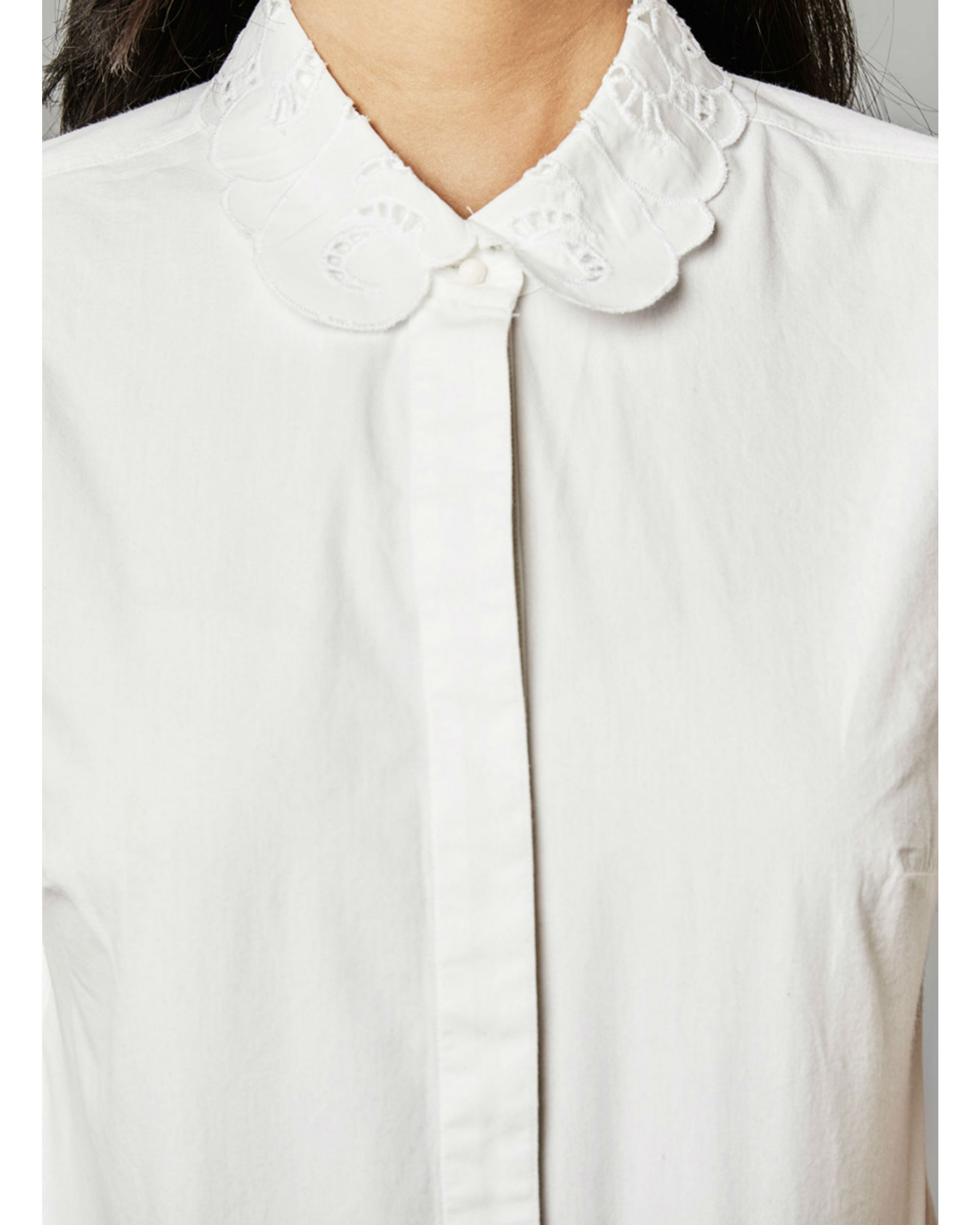 White embroidered shirt by POST FOLD | The Secret Label