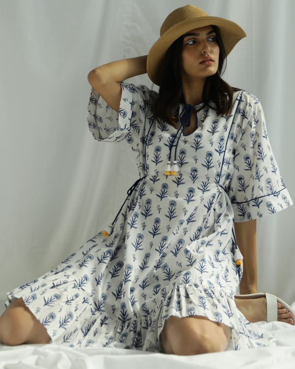 Printed white easy dress with slip - set of two 2